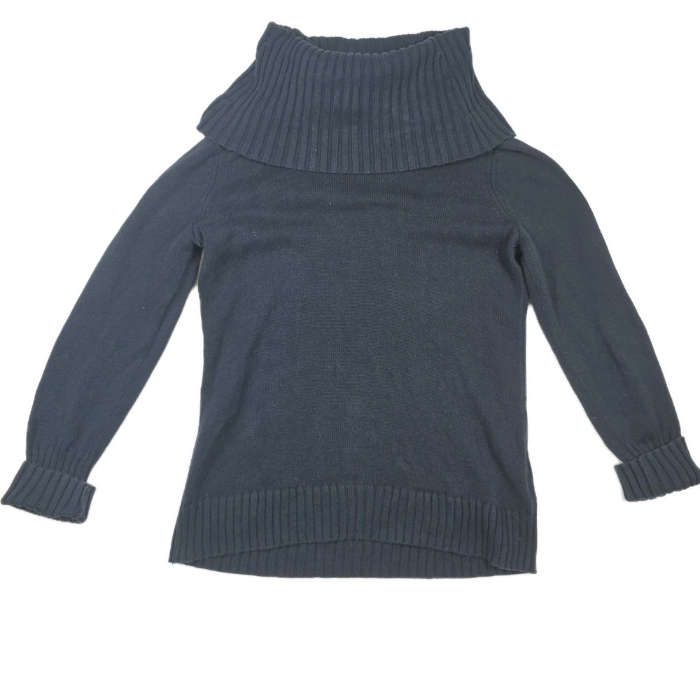 Nautica Womens Navy Blue 100% Cotton Cowl Neck Ribbed Knit Sweater Size Medium